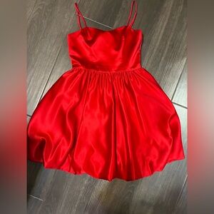 Red Satin Spaghetti Strap Dress